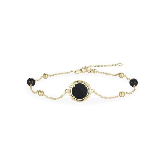 14 karaat gouden armband met bolletjes en zwart agaat