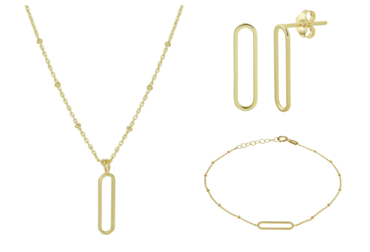 Bruidssieraden set 14 karaat goud paperclip bolletjes