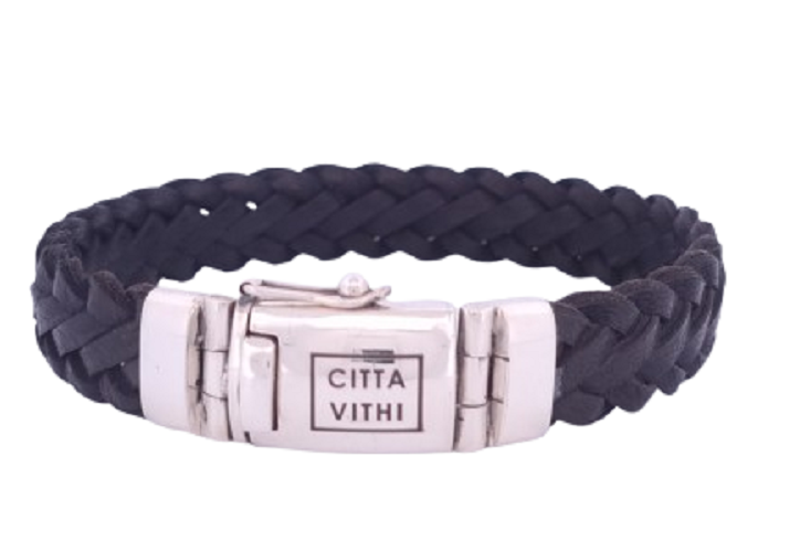 Zilveren Bruin Leren CITTA VITHI Buddha armband model 16