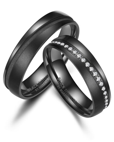 Demo-Trouwringen Zwart Titanium Diamanten model 3210 | Stel uw eigen set samen