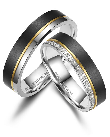 Demo-Trouwringen Zwart Titanium model 1024 | Stel uw eigen set samen
