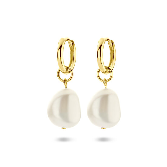 Klapoorringen zoetwaterparel gold plated model IG