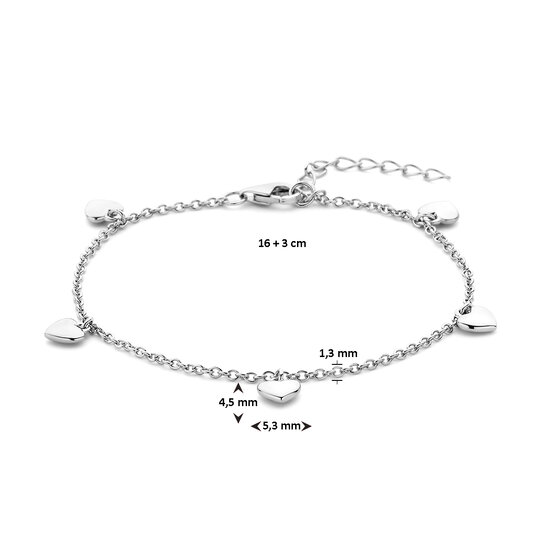 Armband 925 zilver 5 hartjes verstelbaar model BS