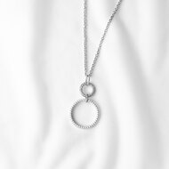 zilveren halsketting met hanger belegd met transparante zirkonia's