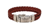 Zilveren Rood Bruin Leren ambachtelijke CITTA VITHI Buddha armband model 11