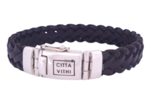 Zilveren Bruin Leren CITTA VITHI Buddha armband model 16