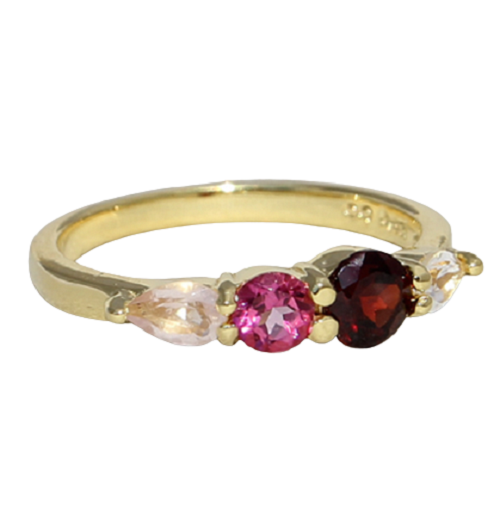 Ring gold plated granaat roze topaas bergkristal model 1 C