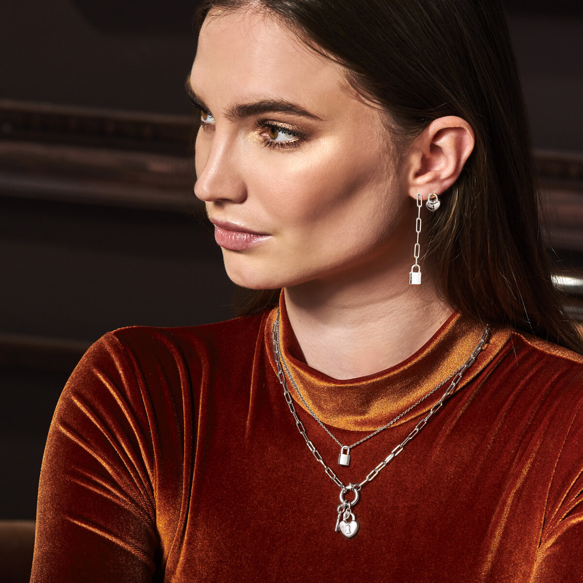 Set 925 zilver hart slot paperclip| halsketting + oorbellen + oorstekers