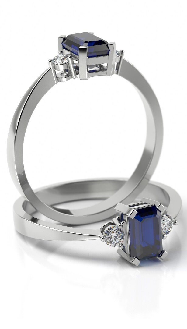 Aanzoeks verlovingsring 14 karaat wit goud met saffier en diamanten model 20