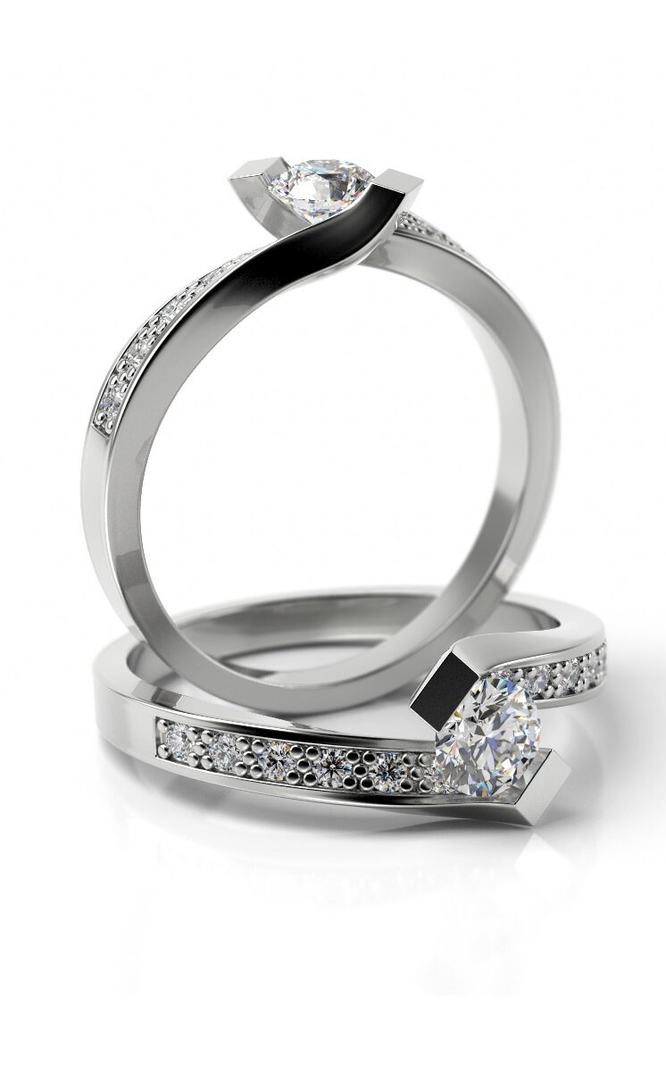 Aanzoeks verlovingsring 14 karaat witgoud met diamant model 02