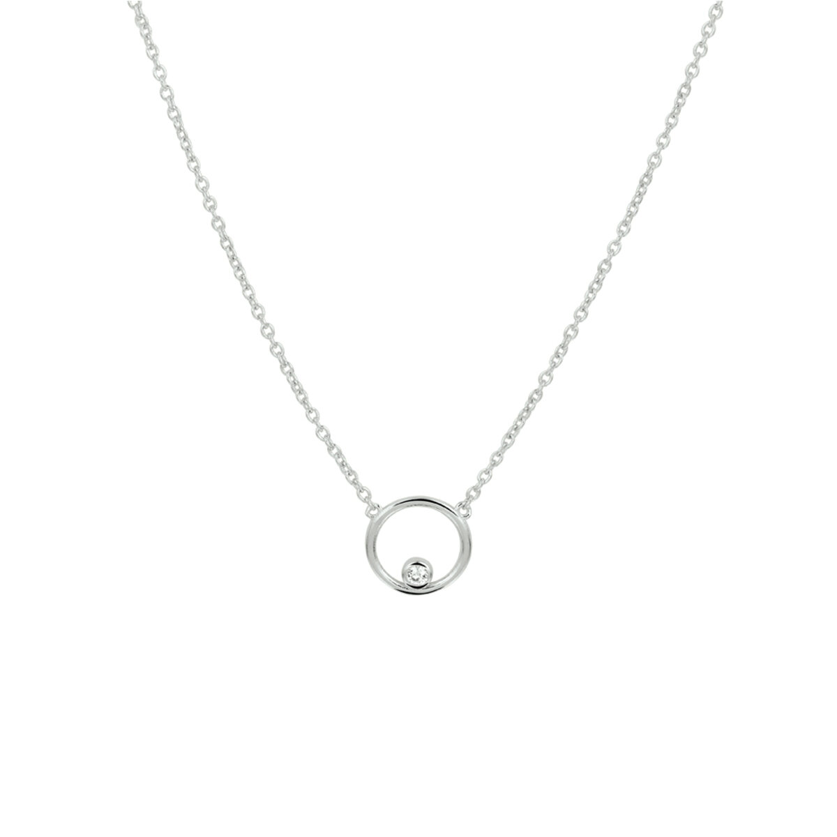 Halsketting 925 zilver rondje en zirkonia model CJ