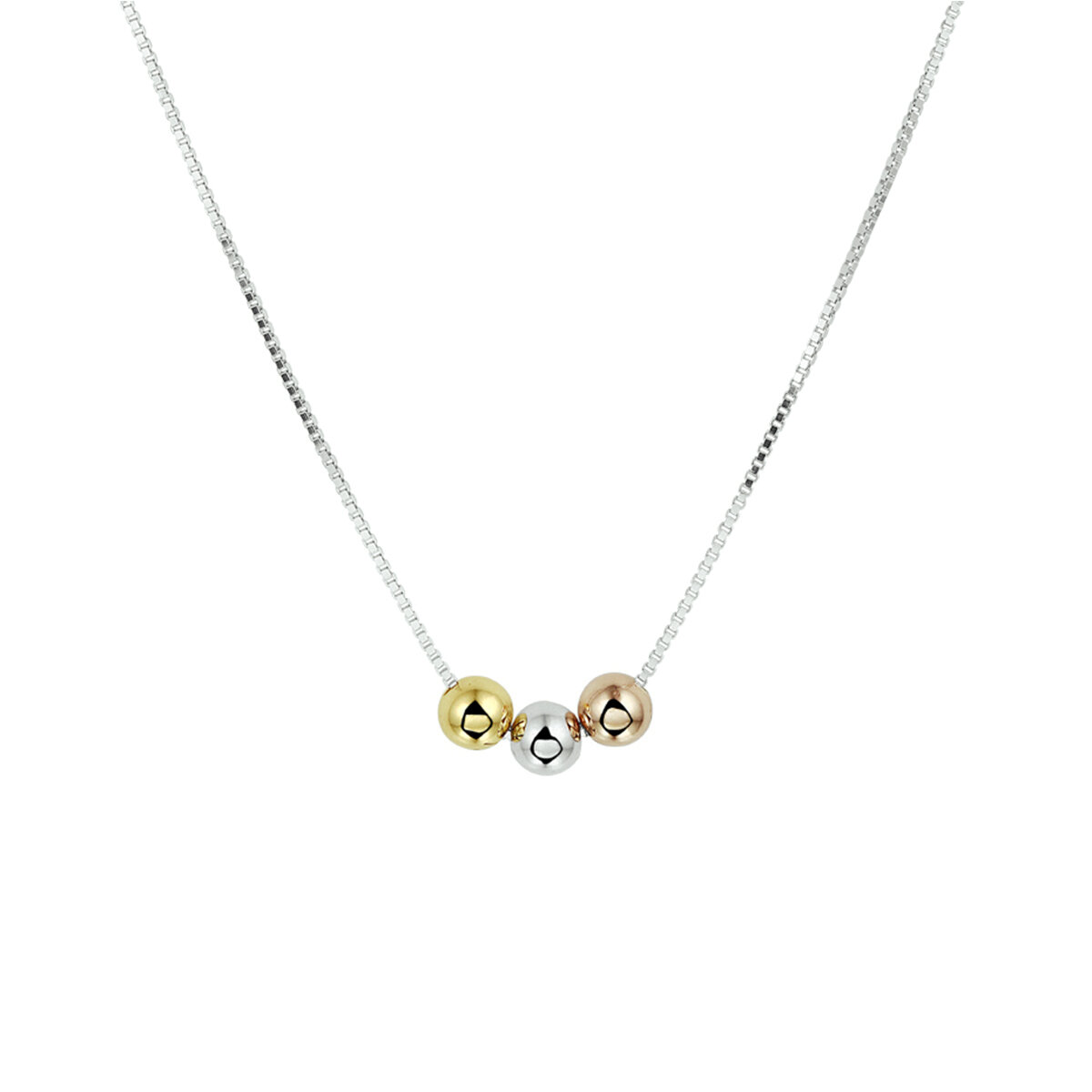 Halsketting 925 zilver tricolor bolletjes model J