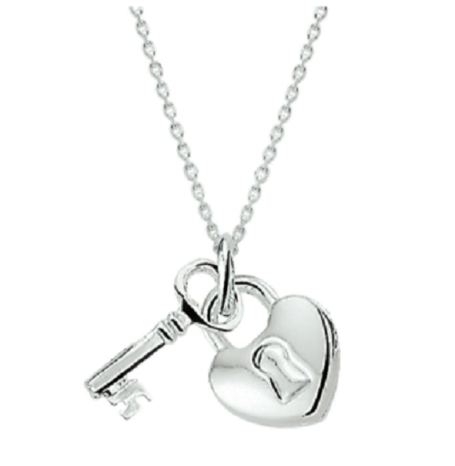 Halsketting 925 zilver hart en sleutel model BK