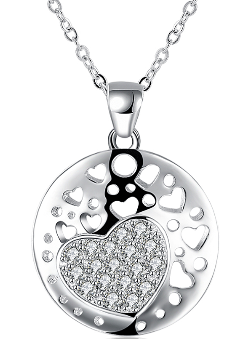 Halsketting 925 zilver medaillon hartjes en zirkonia steentjes model CI