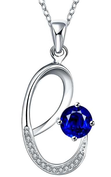 Halsketting 925 zilver fantasiehanger blauw steentje model CK