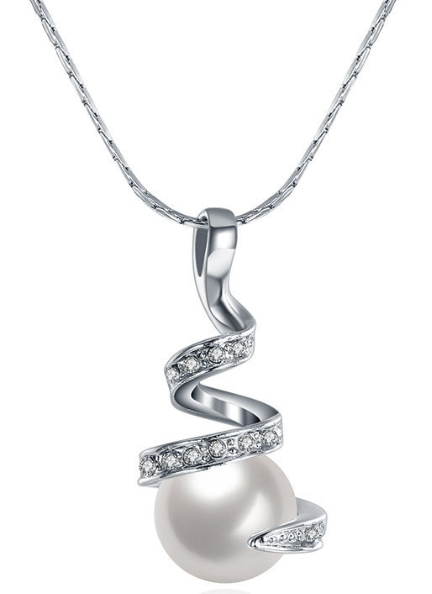 Halsketting 925 zilver parel en zirkonia steentjes model BI