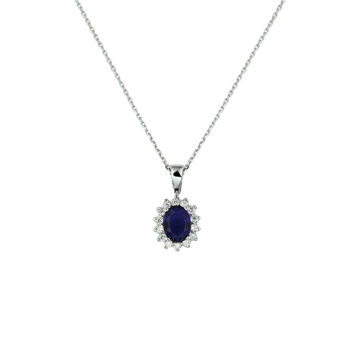 Halsketting 925 zilver blauwe saffier & zirkonia model AV