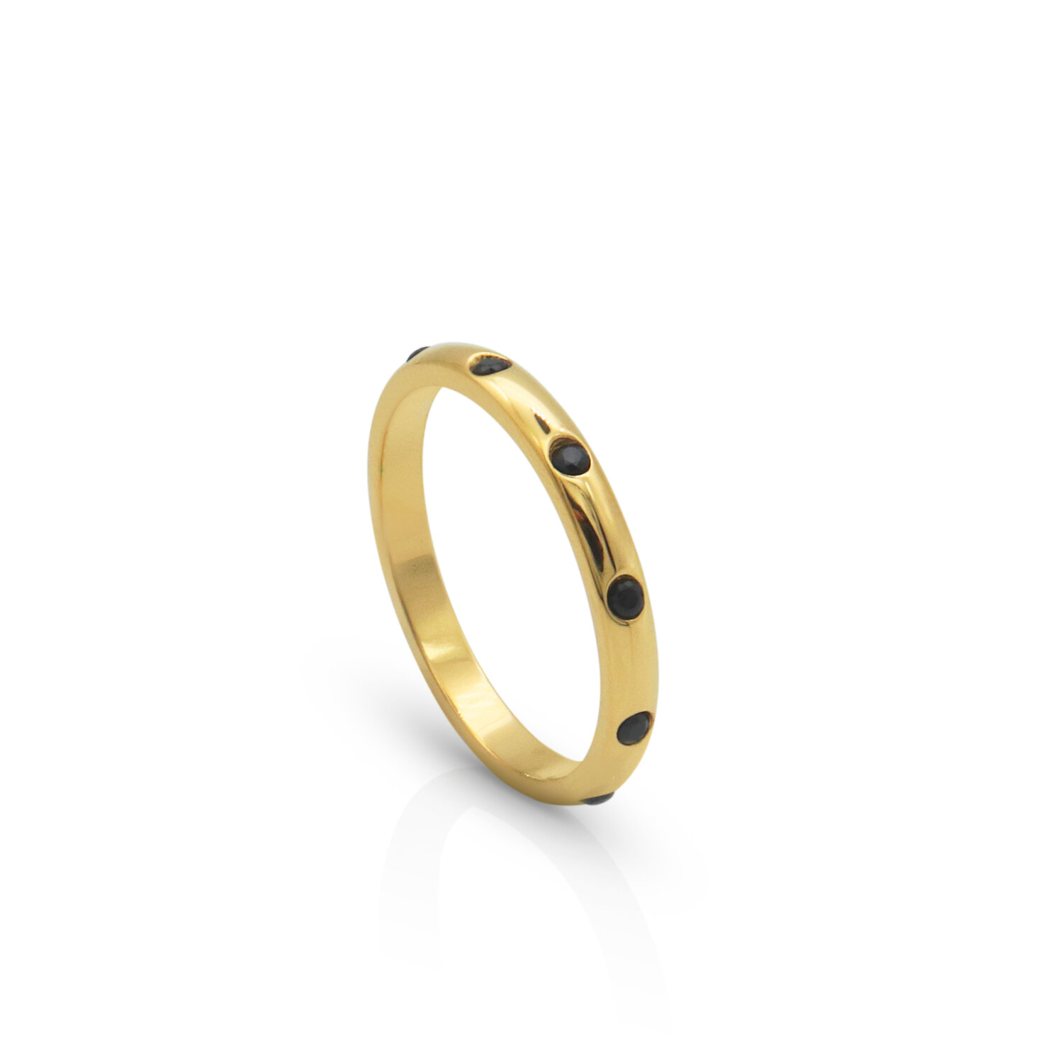 Ring gold plated zwarte zirkonia model 244