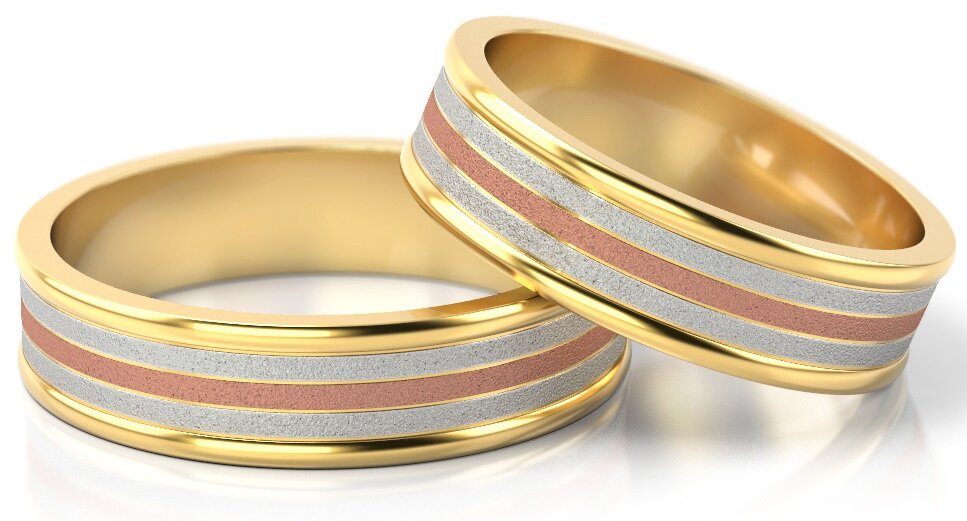 Trouwringen Tricolor Goud model 51436 | Geelgoud, Witgoud met Roségoud