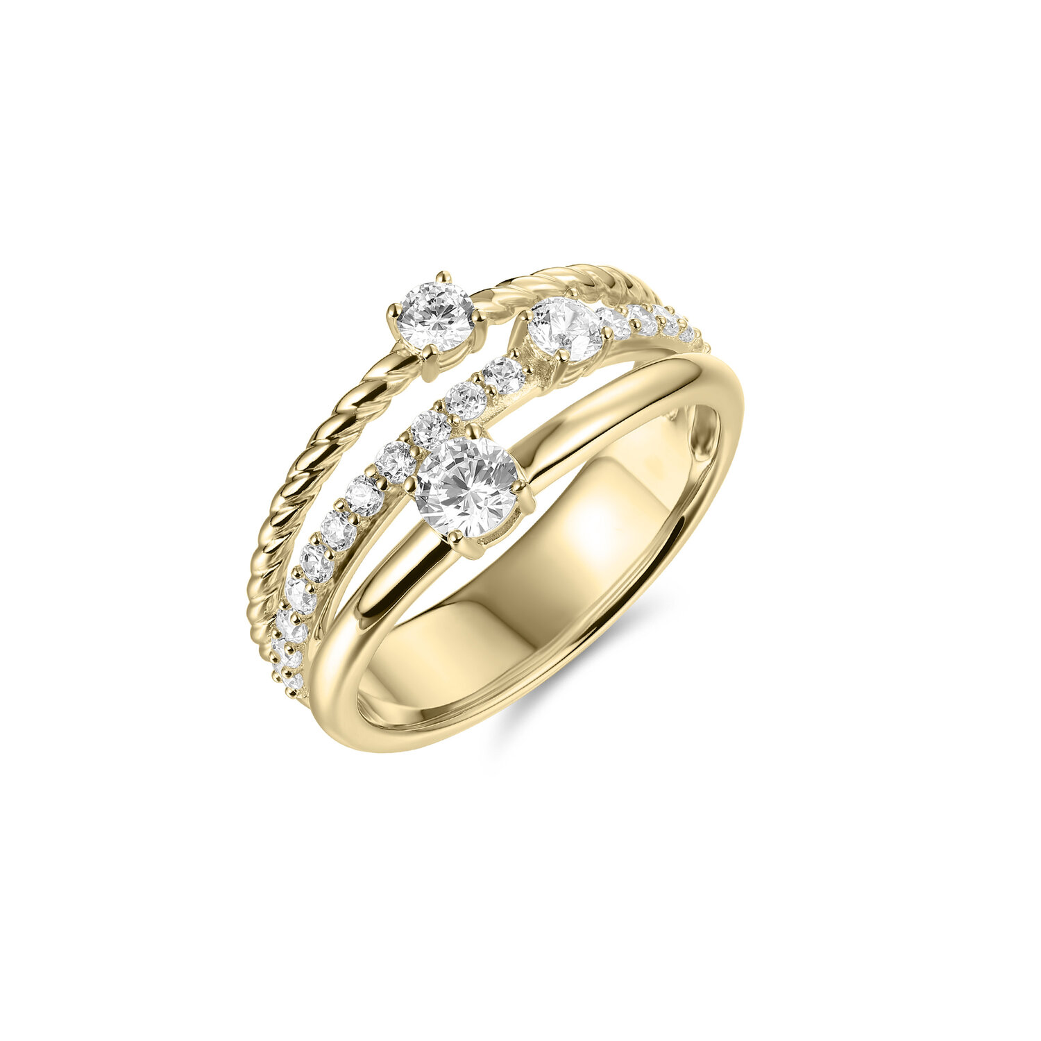 Ring 14 karaat goud 3 band zirkonia model 303