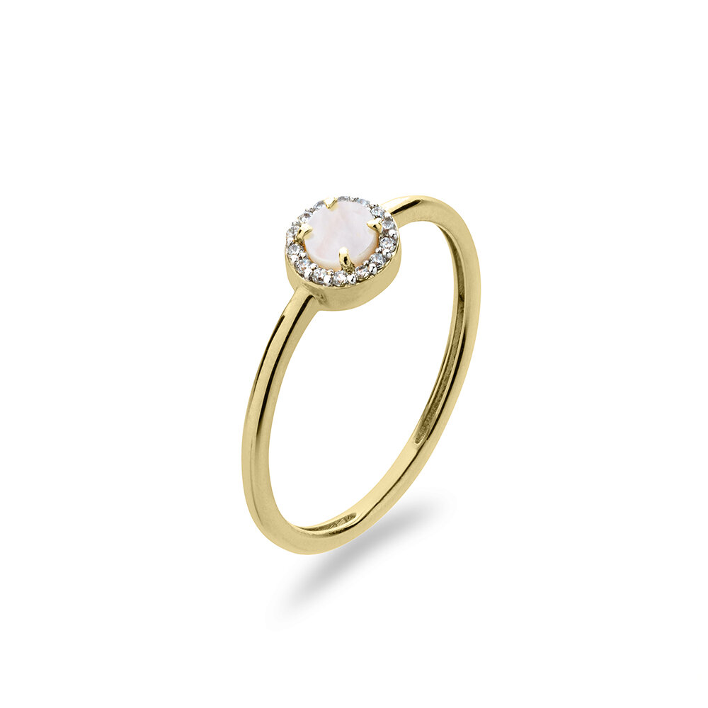 Ring 14 karaat goud parel pavé zirkonia model 307