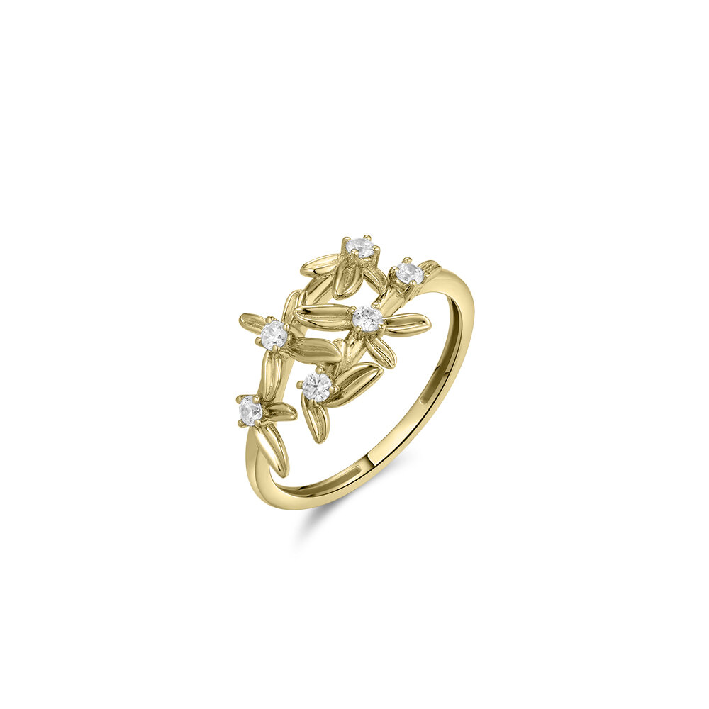 Ring 14 karaat goud bloemen zirkonia model 251