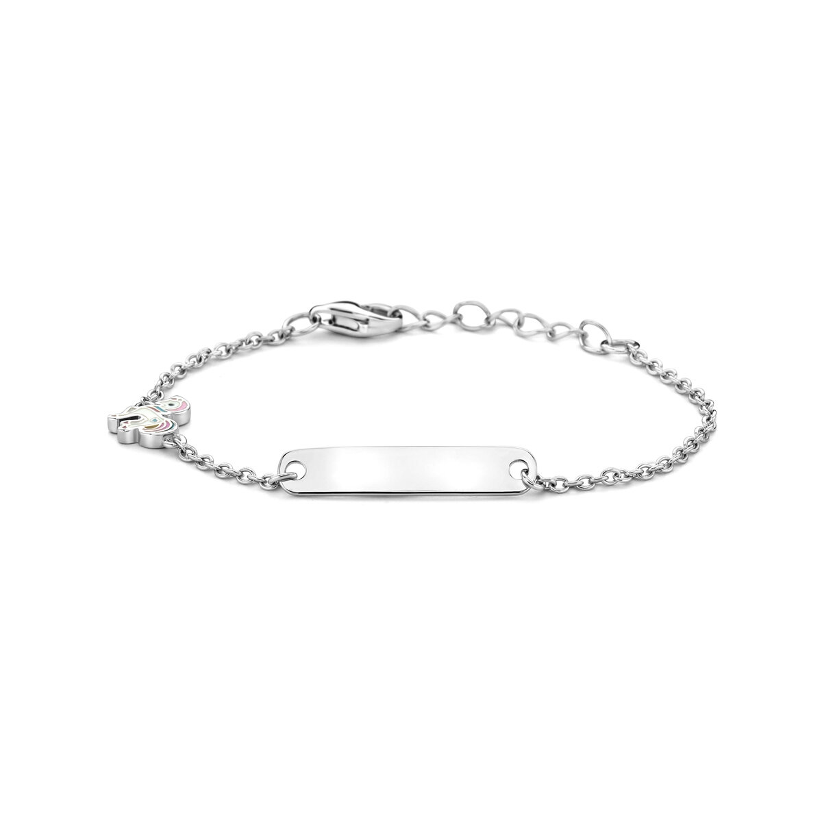 Kinder graveerarmband 925 zilver emaille eenhoorn model G15