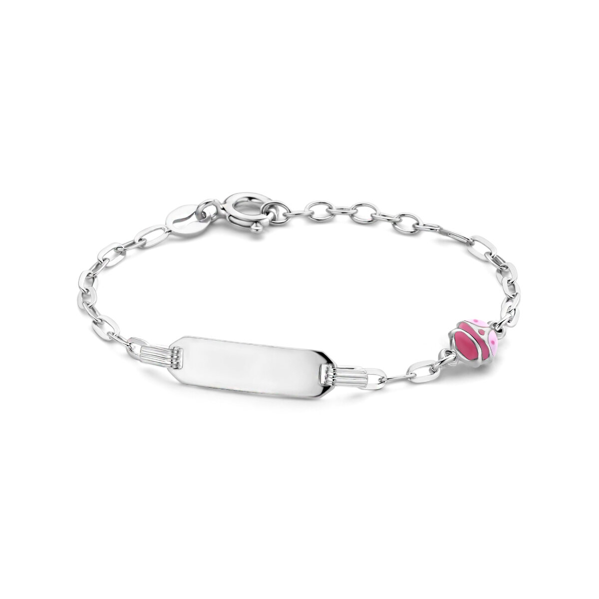 Kinder graveerarmband 925 zilver lieveheersbeestje roze model BX