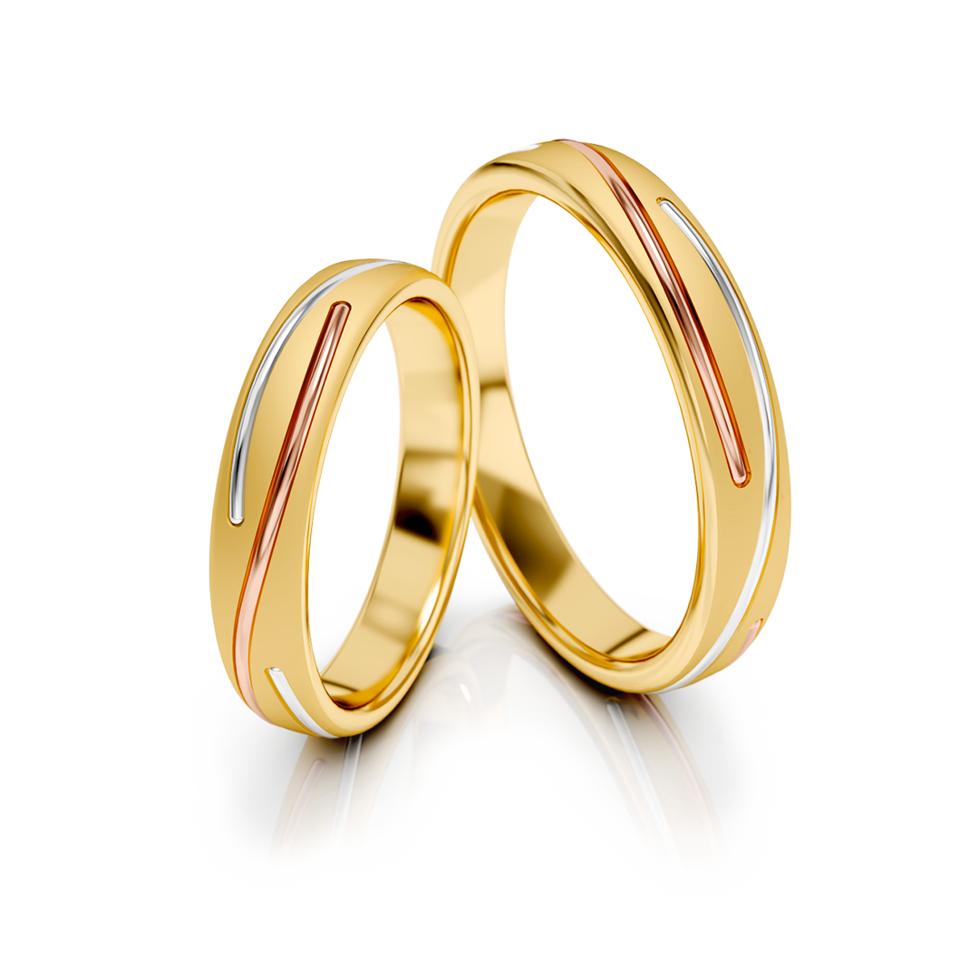 Trouwringen Tricolor Goud model 73248 | Geelgoud, Witgoud met Roségoud