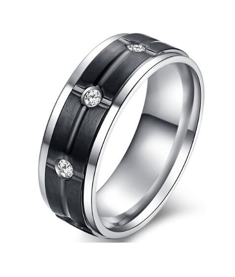 Ring titanium zwart & zilver zirkonia model 28