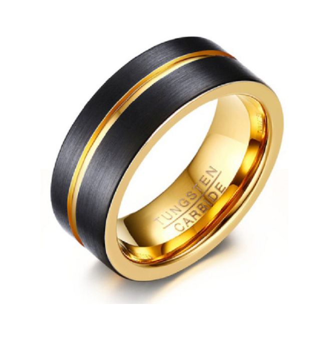 Ring wolfraamcarbide zwart & gold plated model 108