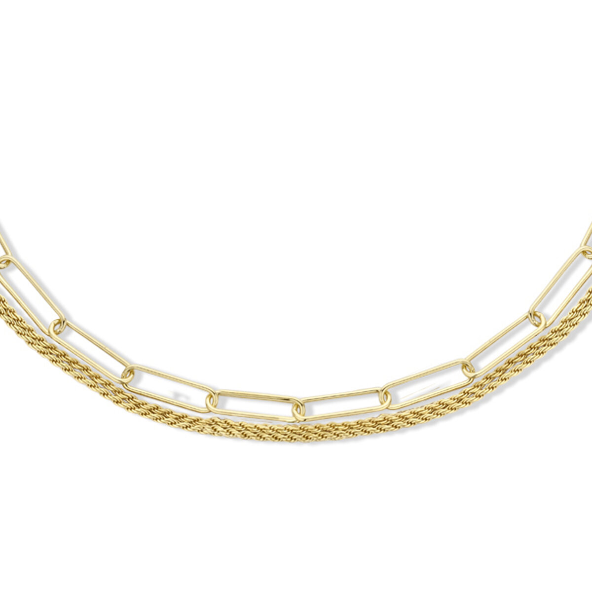 Halsketting paperclip & koord gold plated model 14E