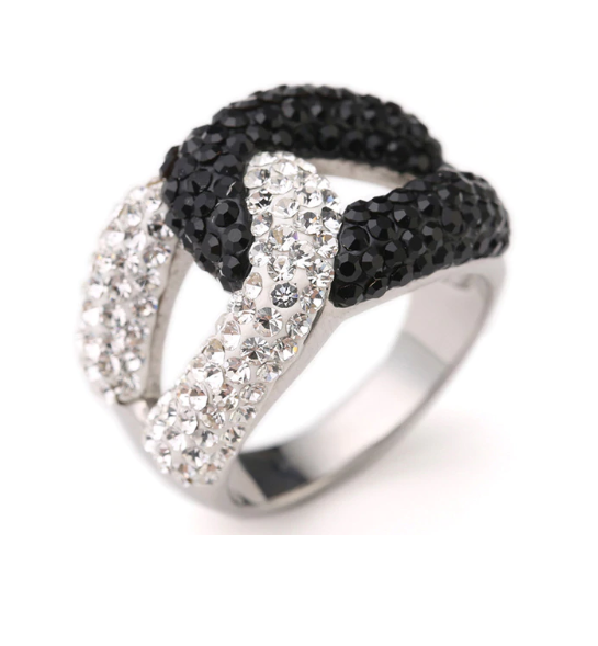 Ring zwarte & transparante zirkonia model 128