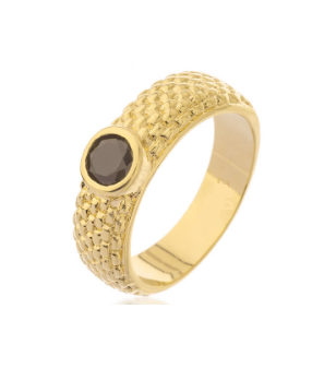 Ring gold plated zwarte onyx model 157113