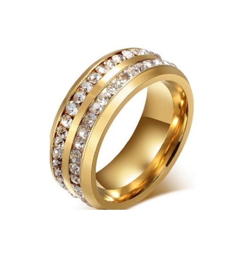 Ring gold plated dubbele rand zirkonia model 55