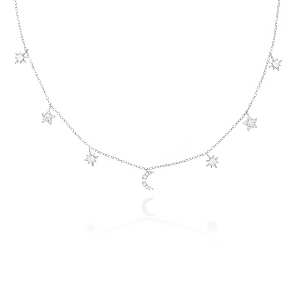Halsketting 925 zilver sterretjes & maan model FN