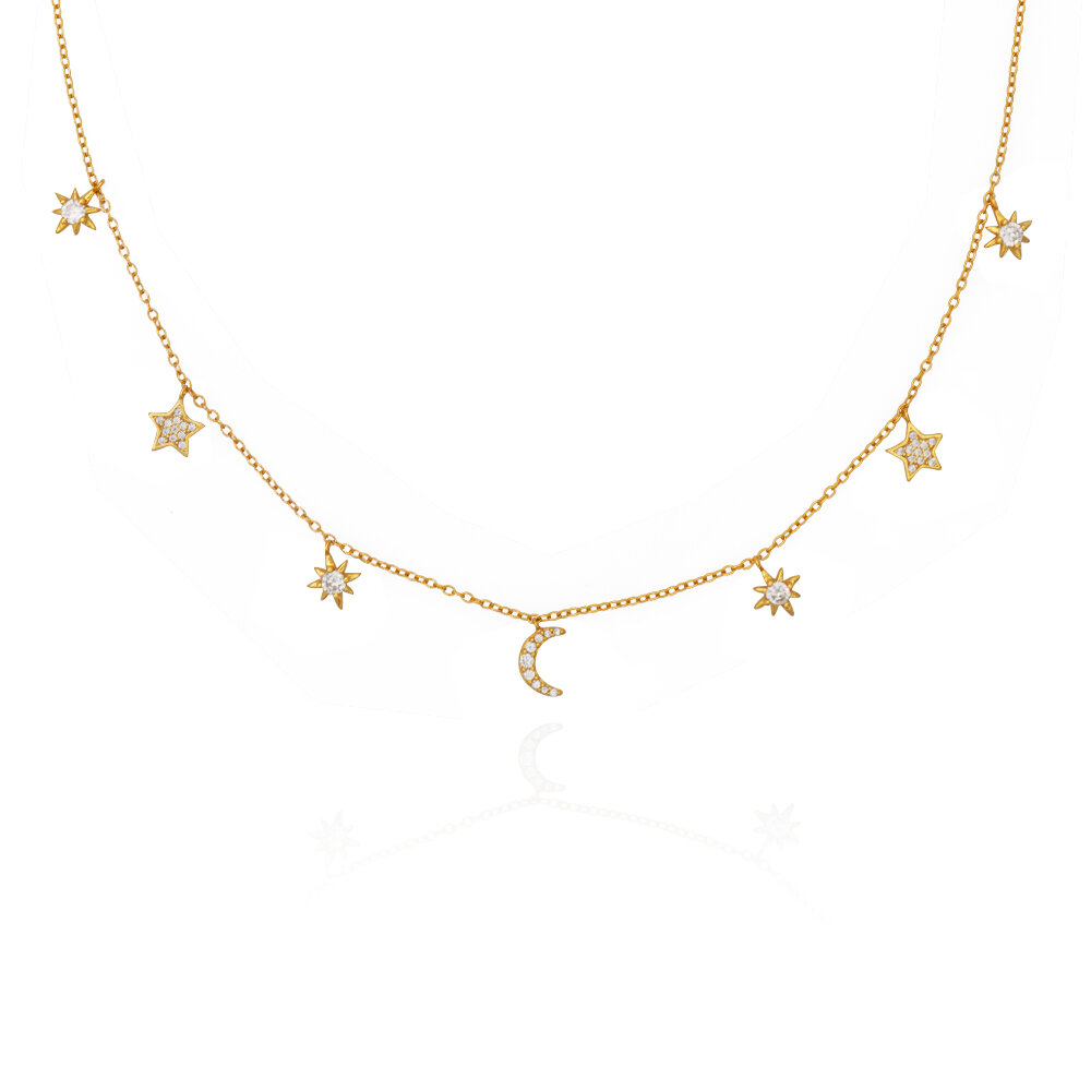 Halsketting gold plated sterretjes & maan model FO