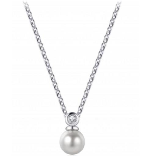 Halsketting 925 zilver parel en zirkonia model EK
