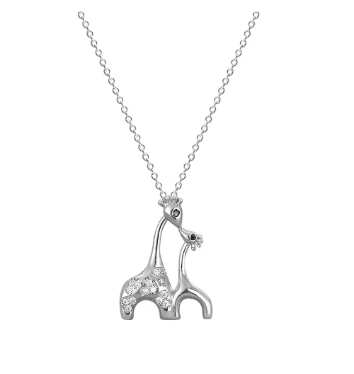 Halsketting 925 zilver hanger giraffe mama en kind model KA