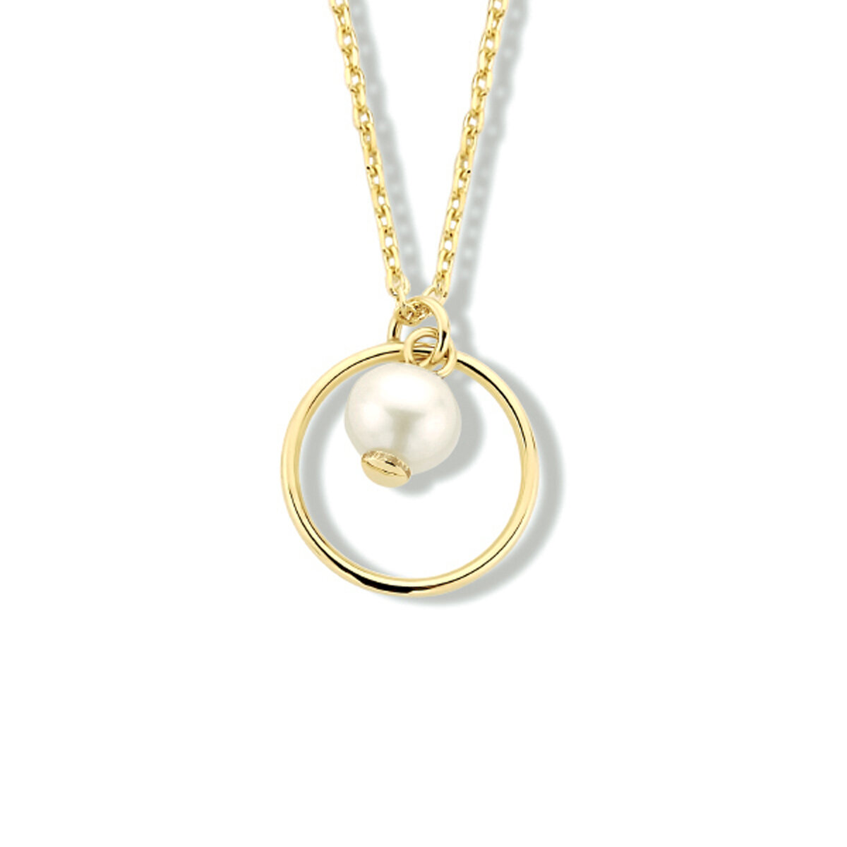 Halsketting  14 karaat goud parel en rondje model DS