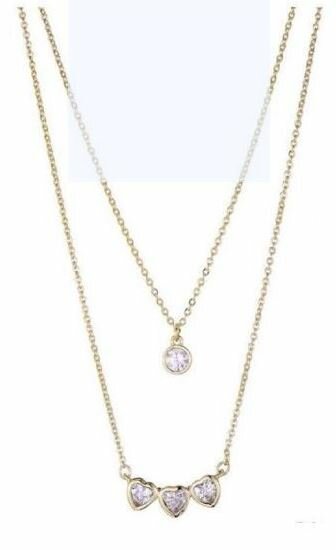 Halsketting dubbel hartjes & rondje gold plated model AP