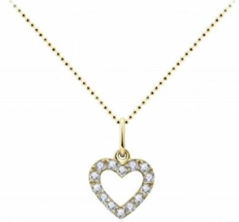 Halsketting 14 karaat goud hanger hart zirkonia steentjes model C