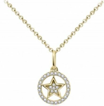 Halsketting 14 karaat goud hanger rond ster zirkonia model B