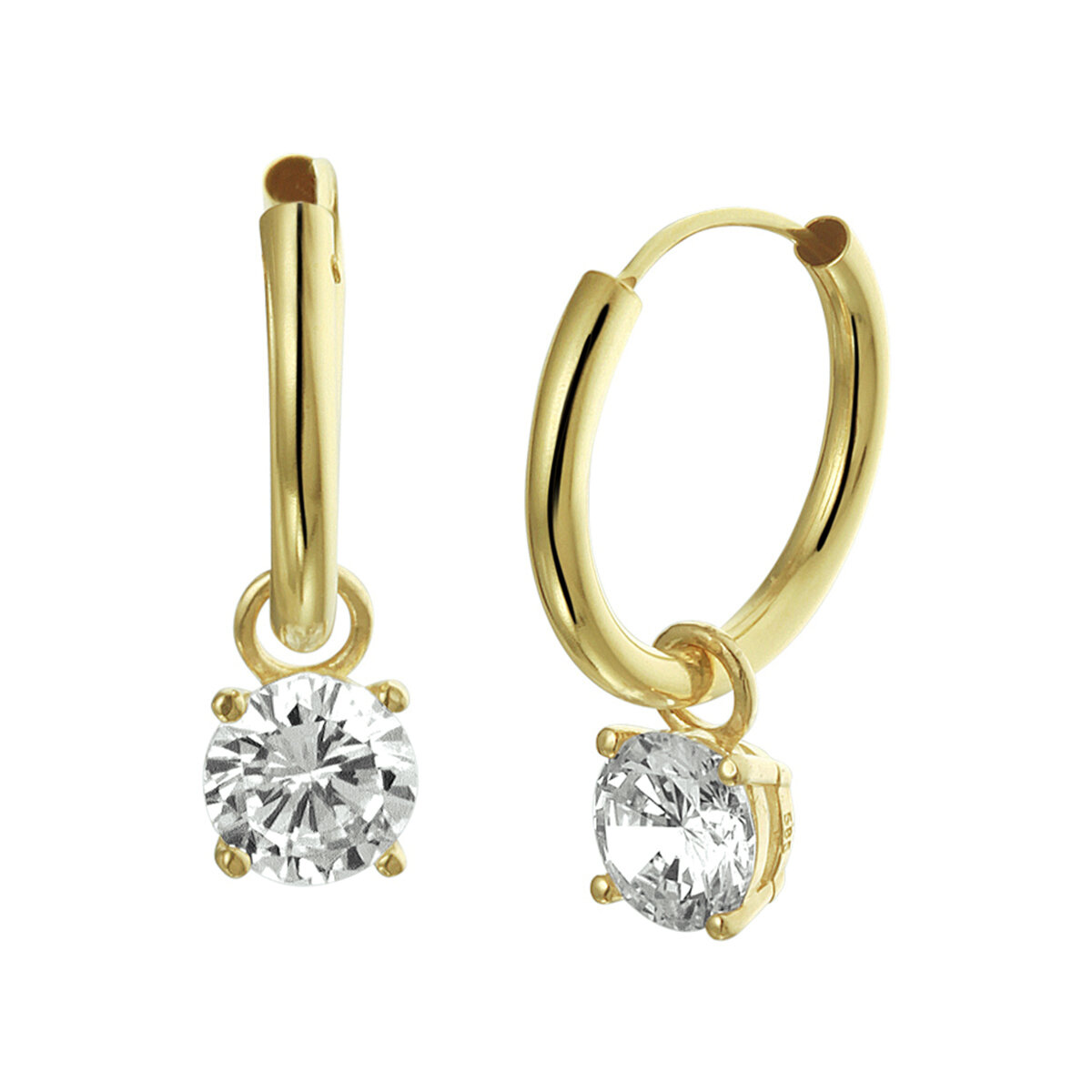 Oorbellen 14 karaat goud hanger briljant model GG