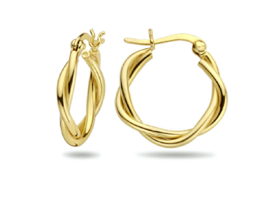 Oorbellen gedraaid 22 mm. gold plated model DY