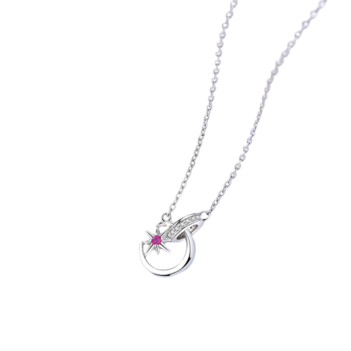 Halsketting 925 zilver maan & ster roze zirkonia model KE