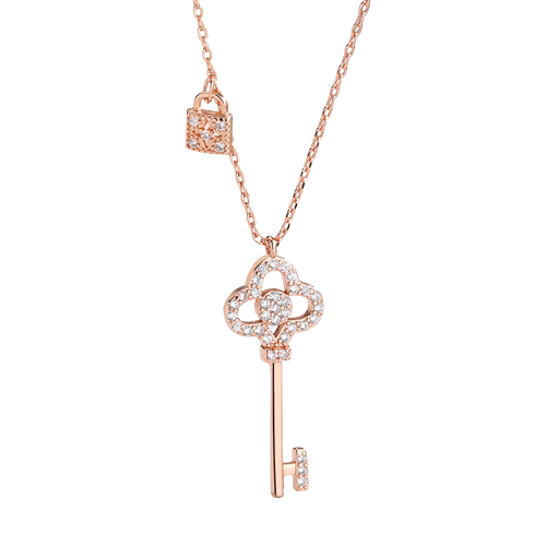 Halsketting rose plated hanger sleutel en slotje model KC