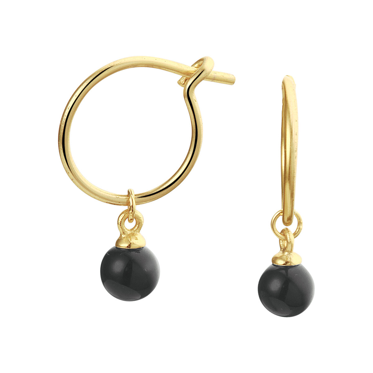 Oorringen zwart onyx steen gold plated model A