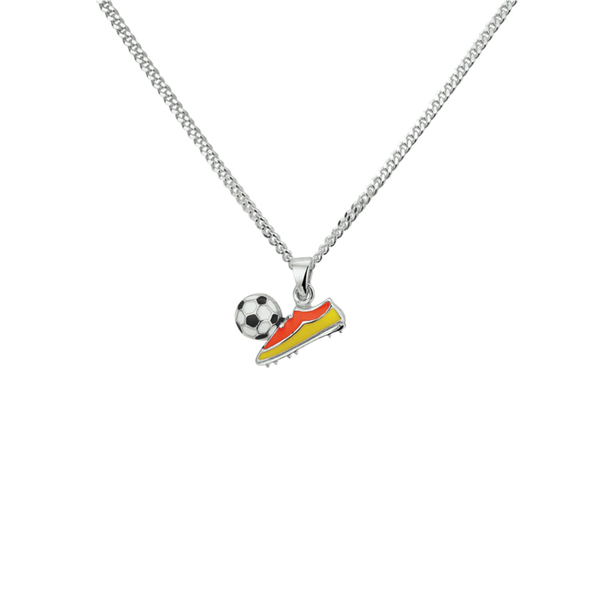 Kinder halsketting 925 zilver emaille voetbalschoen & voetbal model DQ