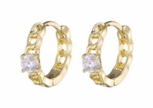 Klapoorbellen schakels zirkonia gold plated model AA